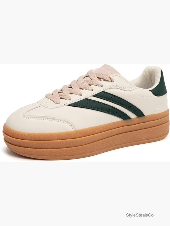 Shoes - Chunky Platform Sneakers - Casual Lace-Up Walking Shoes Comfortable Low-Top